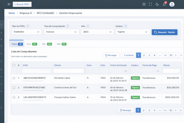 Dashboard de Vynex mostrando gestión de CFDIs y contabilidad